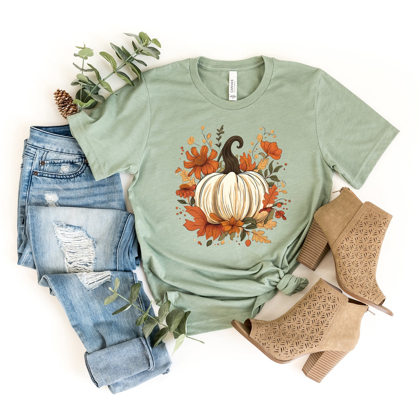 Fall Pumpkin Floral | Short Sleeve Crew Neck
