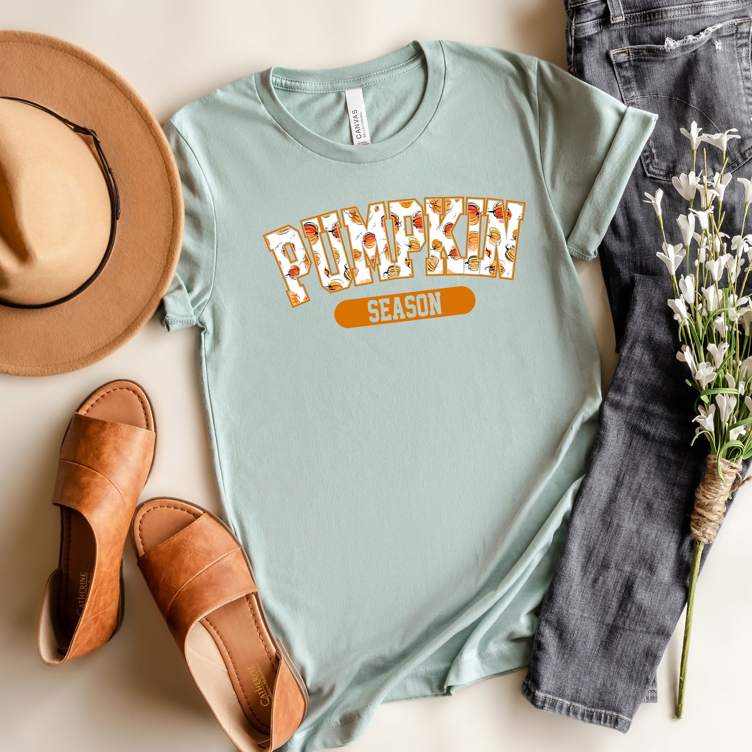 Curved Pumpkin Season Pumpkins | Short Sleeve Crew Neck