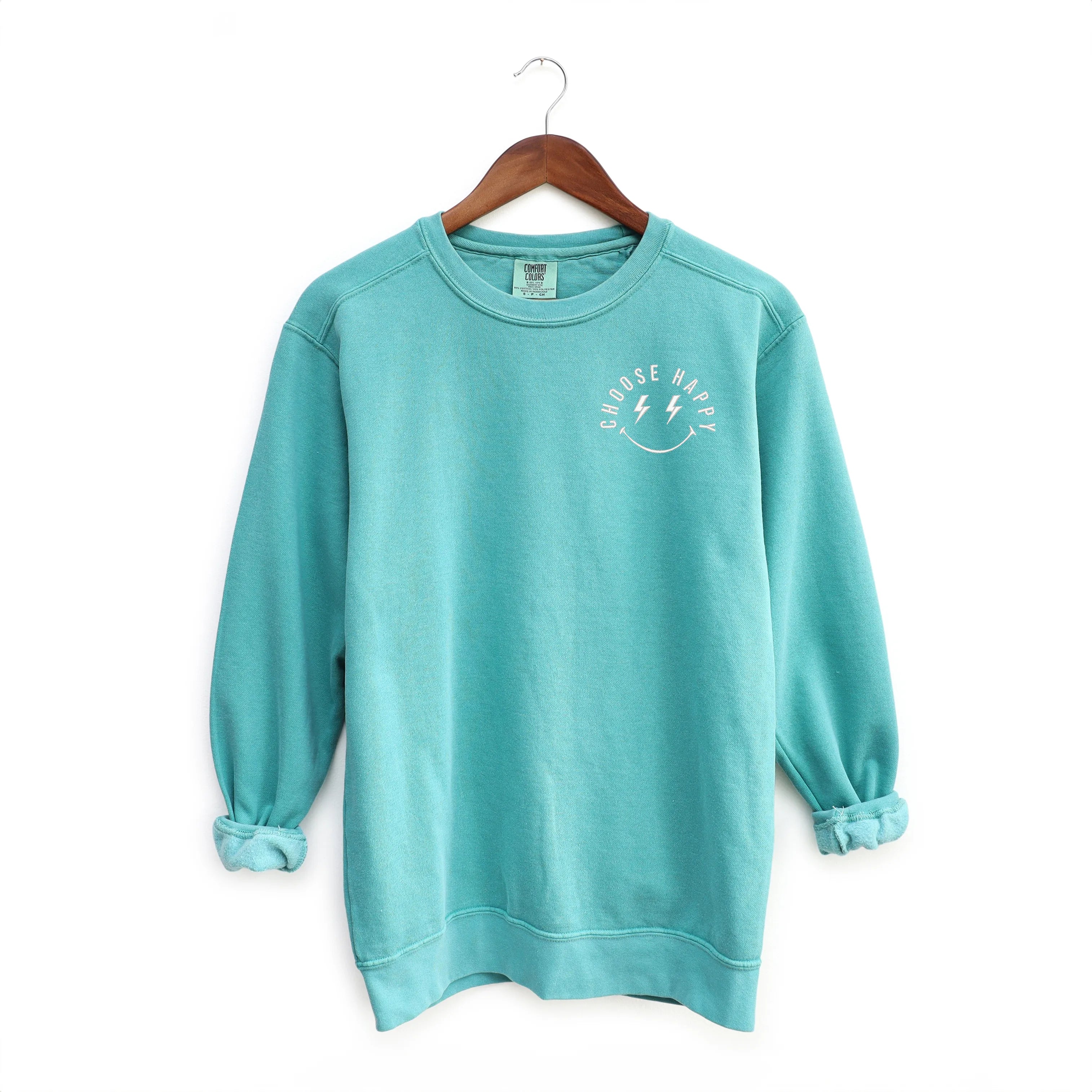 Embroidered Choose Happy Lightning Smiley Face | Garment Dyed Sweatshirt