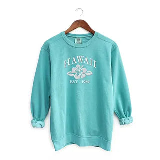 Embroidered Hawaii Flower | Garment Dyed Sweatshirt