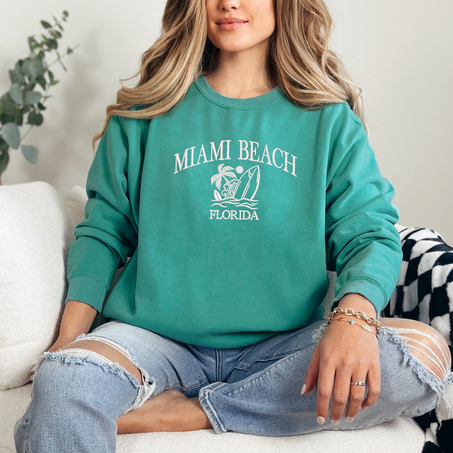 Embroidered Miami Beach Florida | Garment Dyed Sweatshirt