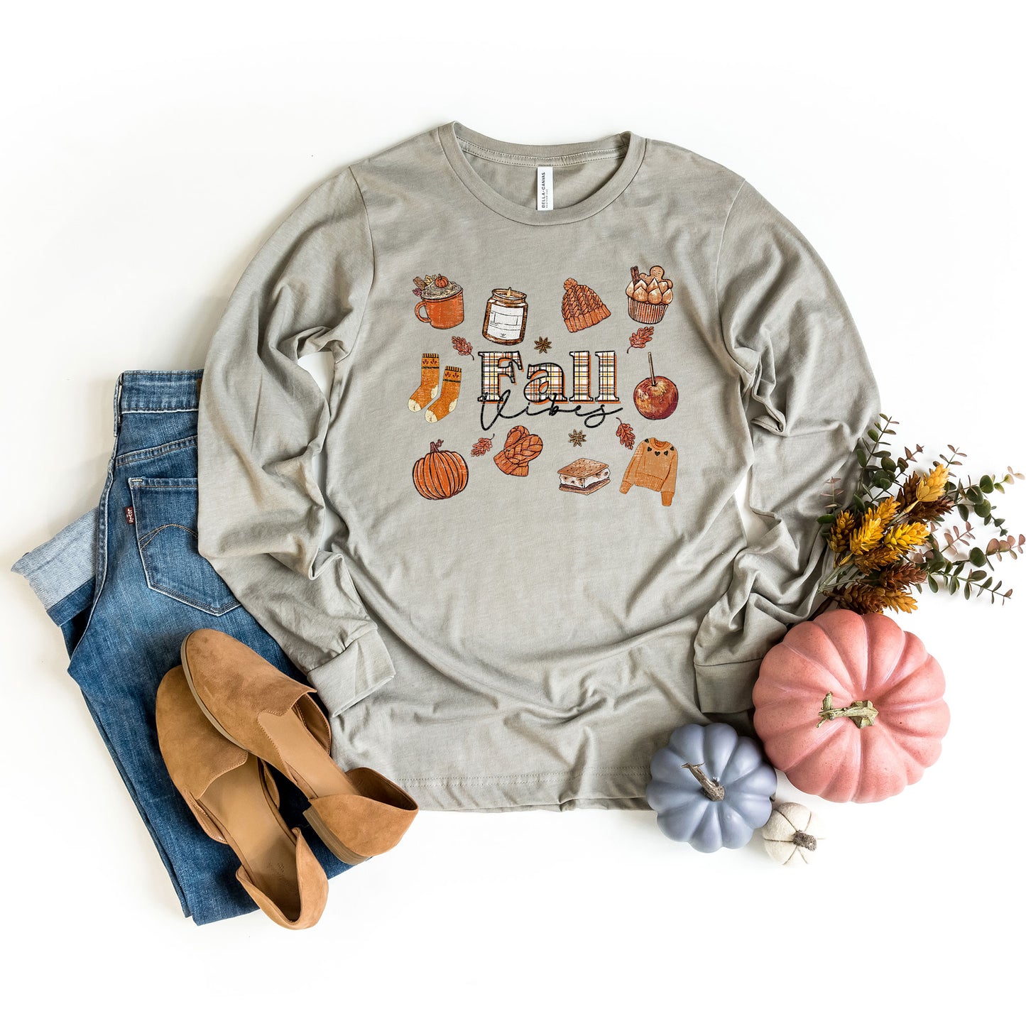 Plaid Fall Vibes Collage | Long Sleeve Crew Neck