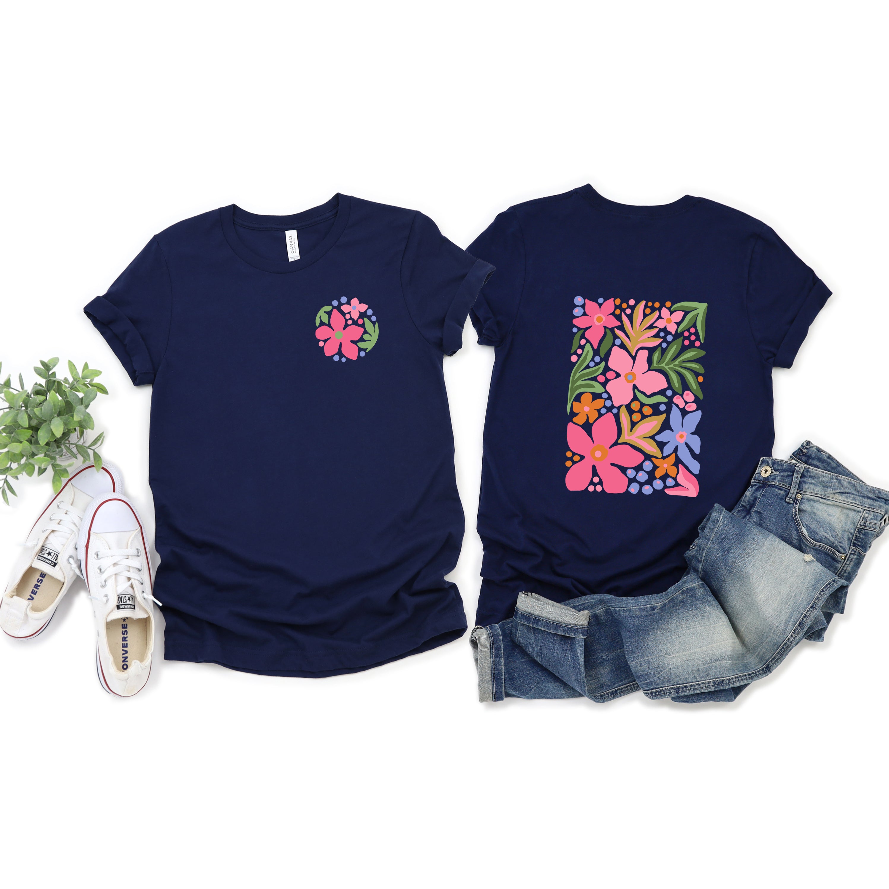 Pastel Flowers | Front & Back Short Sleeve Graphic Tee