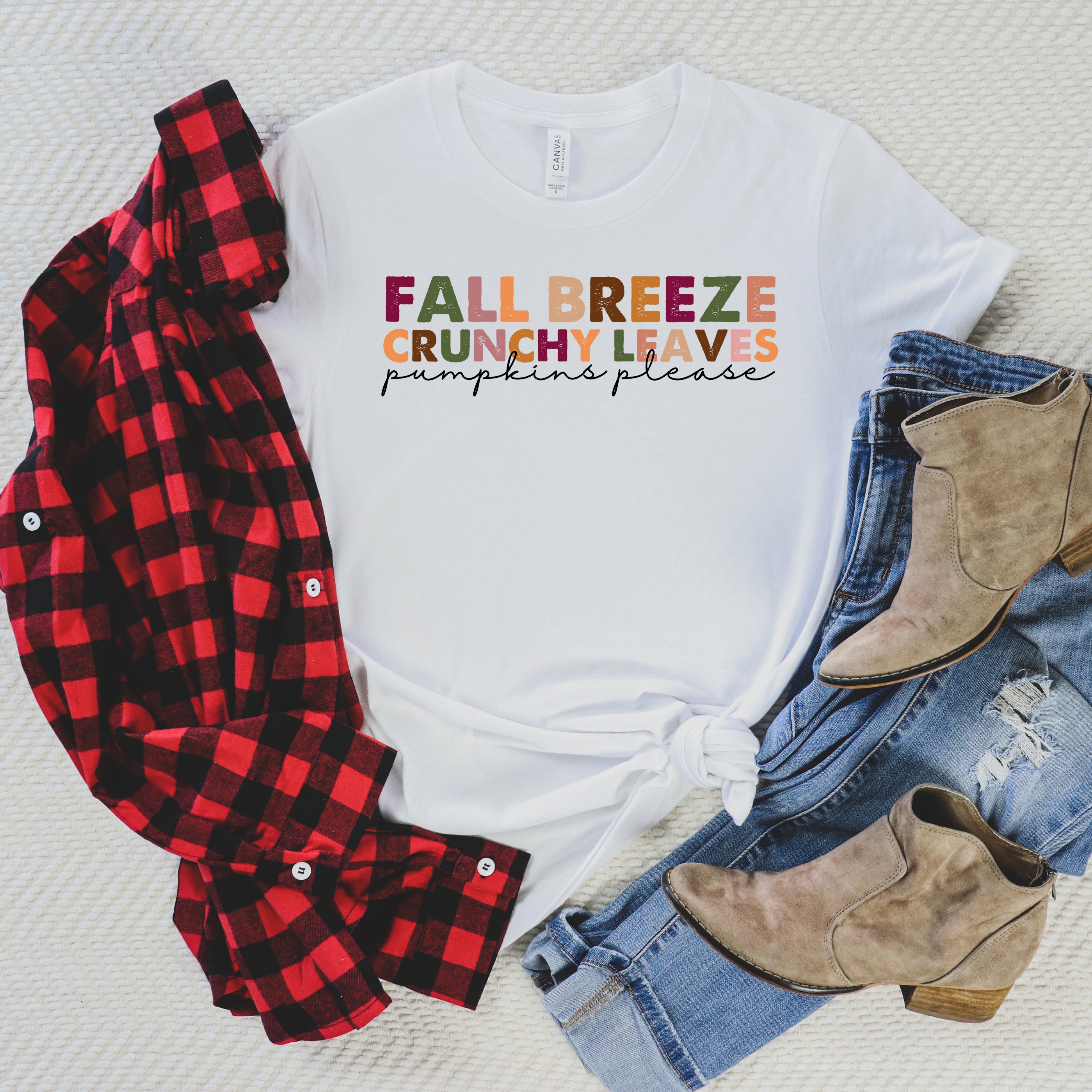 Fall Breeze and Crunchy Leaves Colorful | Short Sleeve Crew Neck