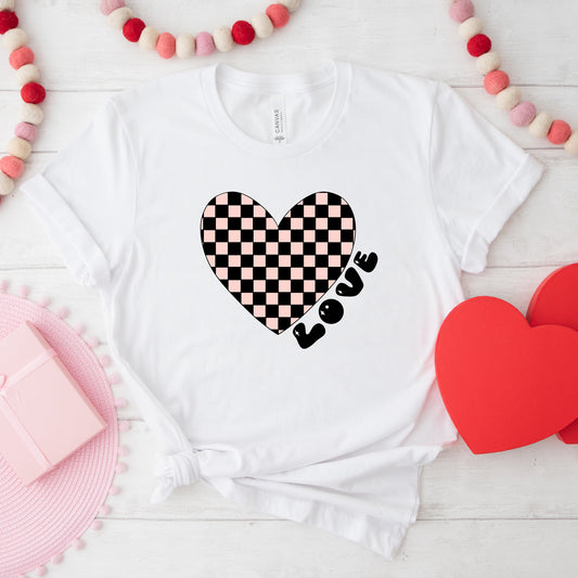 Checkered Heart Black | Short Sleeve Crew Neck