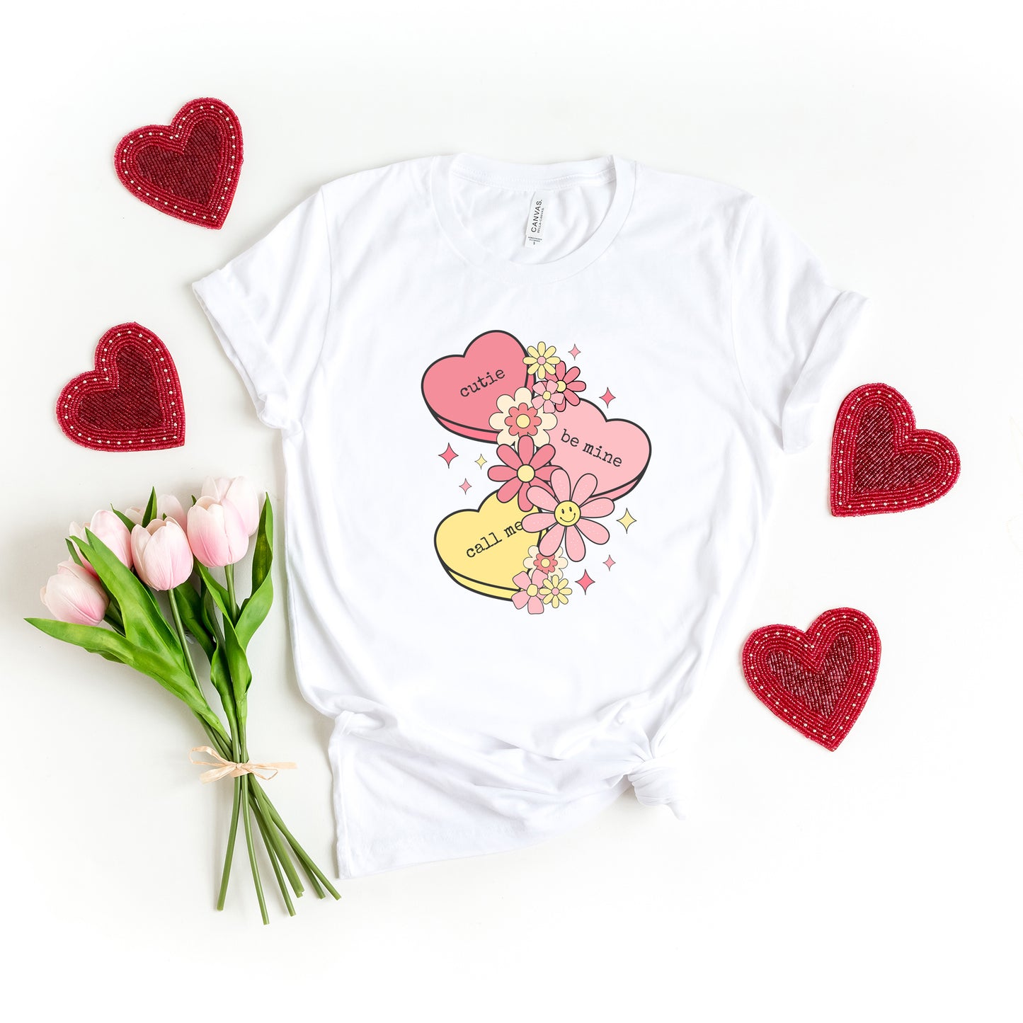 Retro Valentine Hearts | Short Sleeve Crew Neck