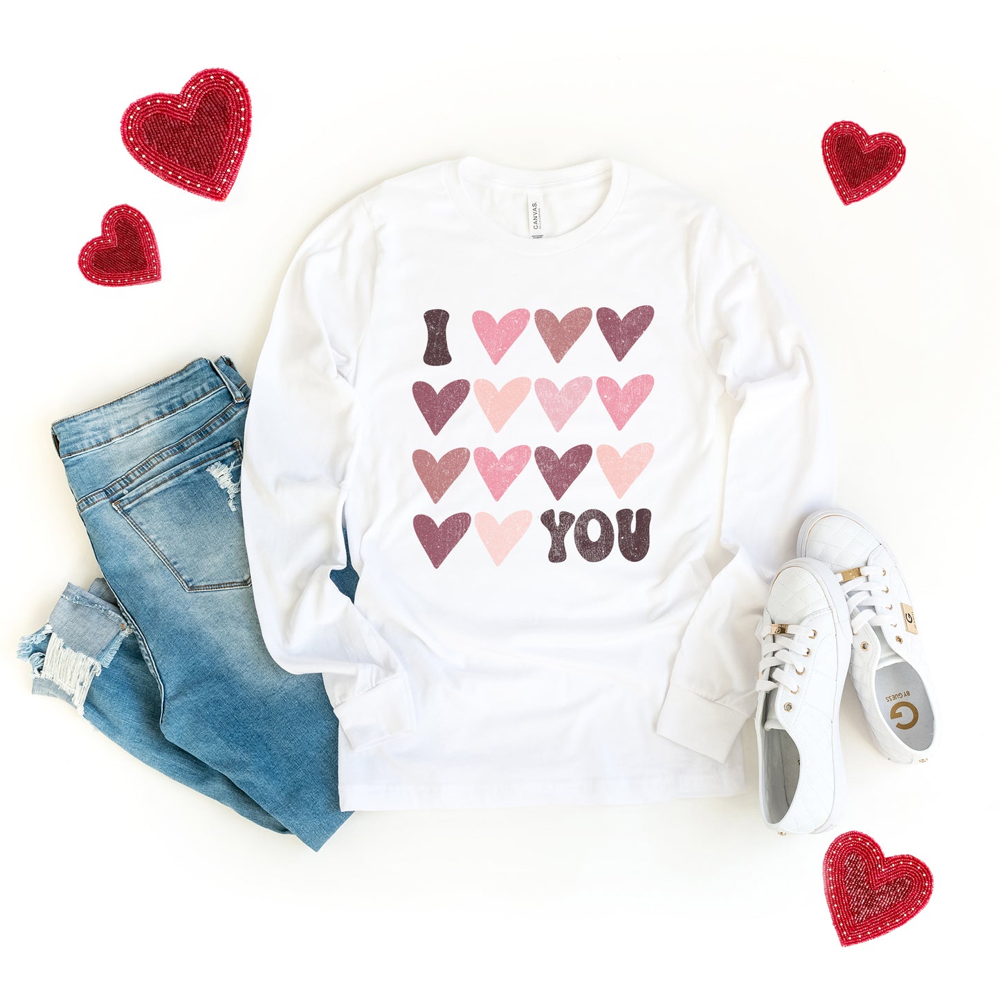 I Heart You Distressed | Long Sleeve Crew Neck