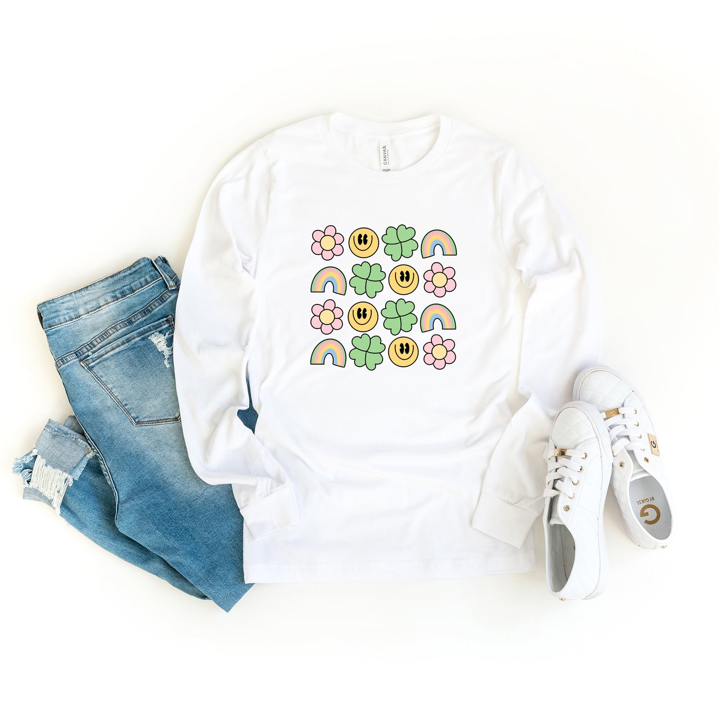 Smiley Clover Daisy | Long Sleeve Crew Neck