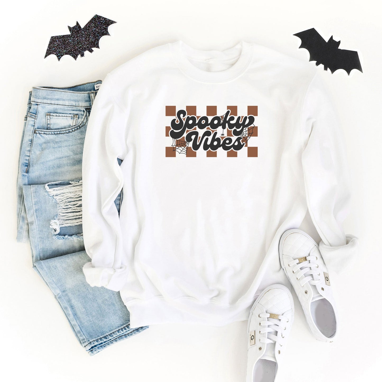 Clearance Checkered Spooky Vibes | Sweatshirt