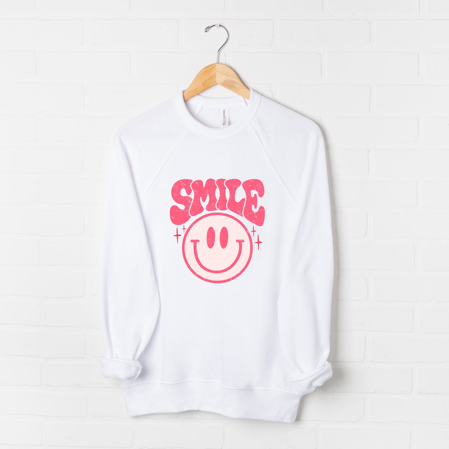 Pink Smiley Distressed | Bella Canvas Sweatshirt