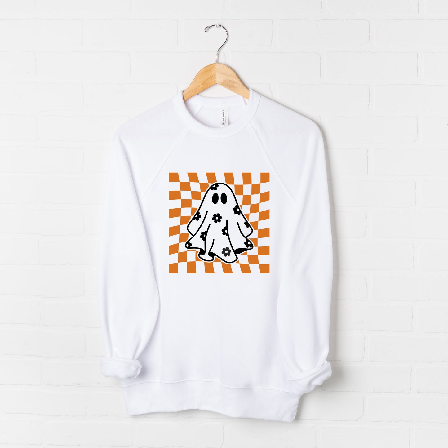 Checkered Flower Ghost | Bella Canvas Sweatshirt
