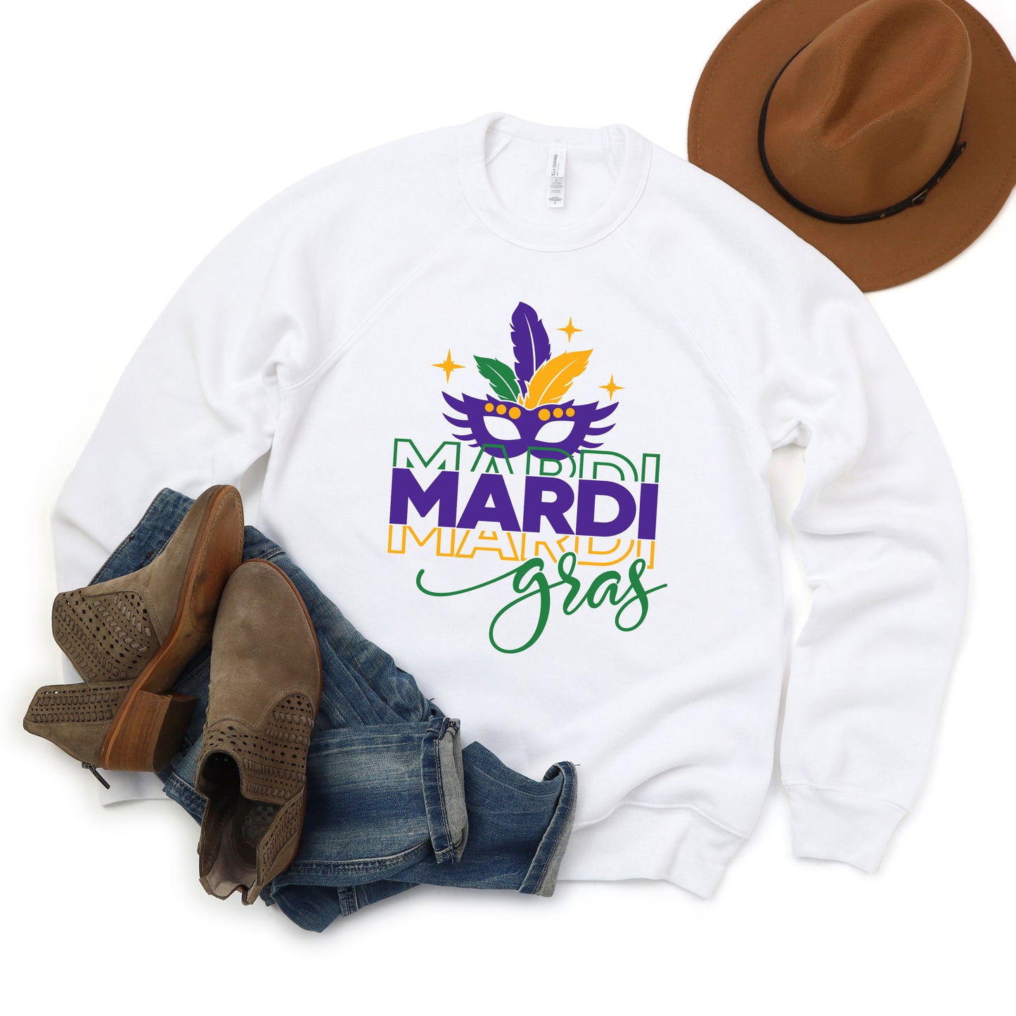 Mardi Gras Mask Stacked | Bella Canvas Sweatshirt