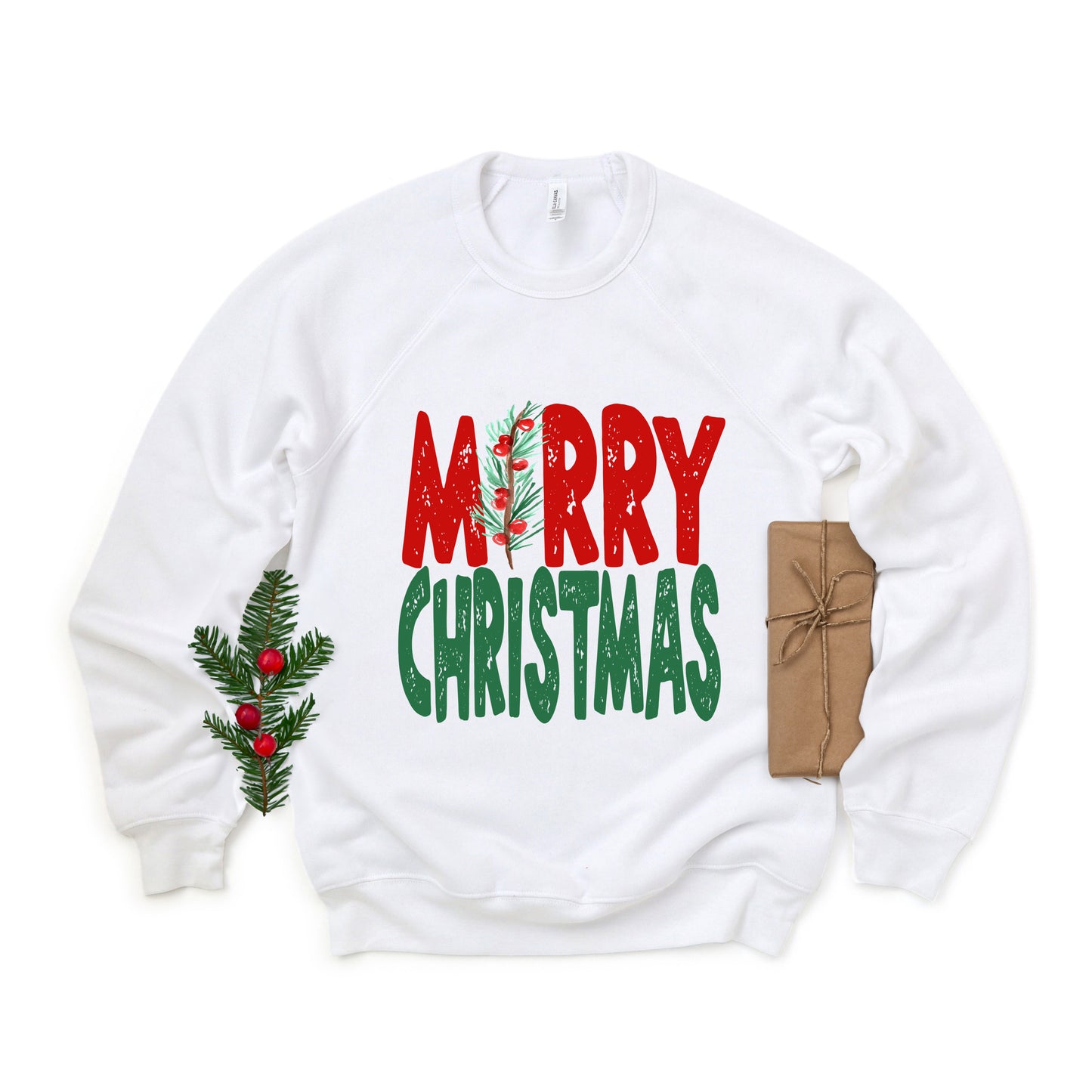 Red and Green Merry Christmas | Bella Canvas Sweatshirt