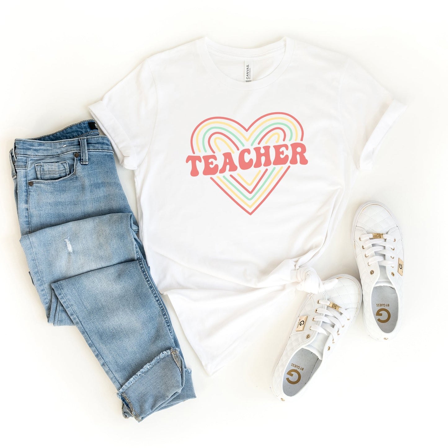 Clearance Colorful Heart Teacher | Short Sleeve Graphic Tee