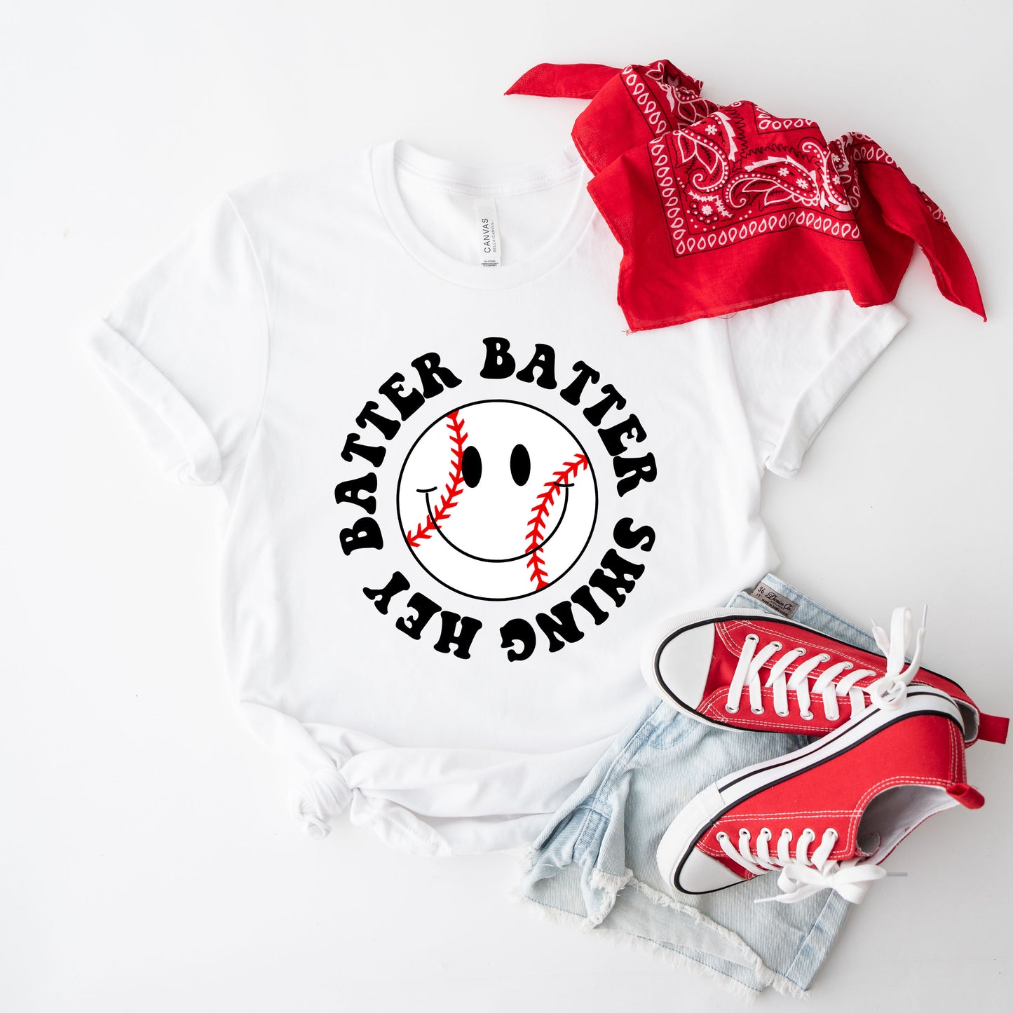 Hey Batter Batter Smiley Face | Short Sleeve Graphic Tee