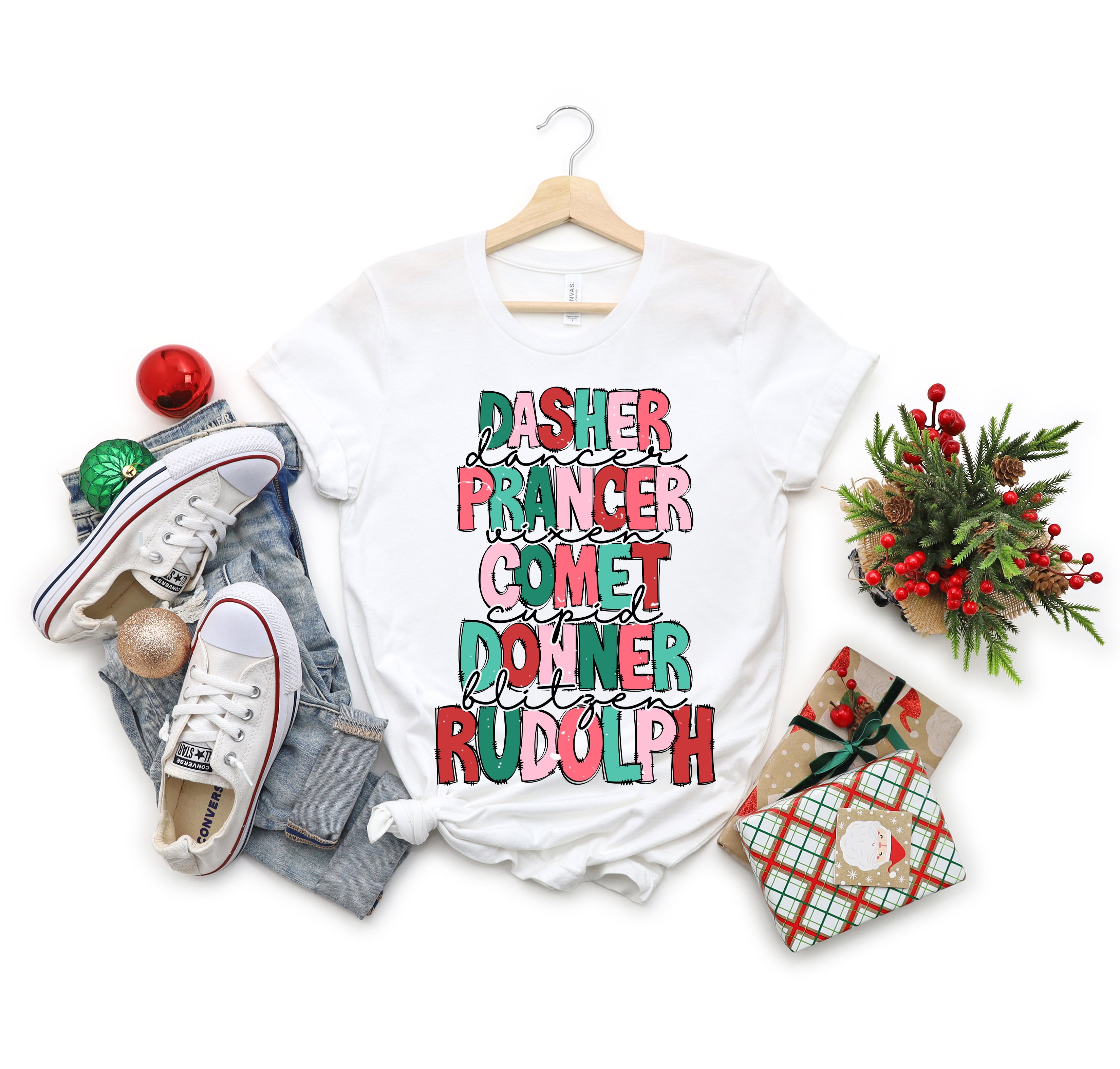 Reindeer Stacked | Short Sleeve Crew Neck