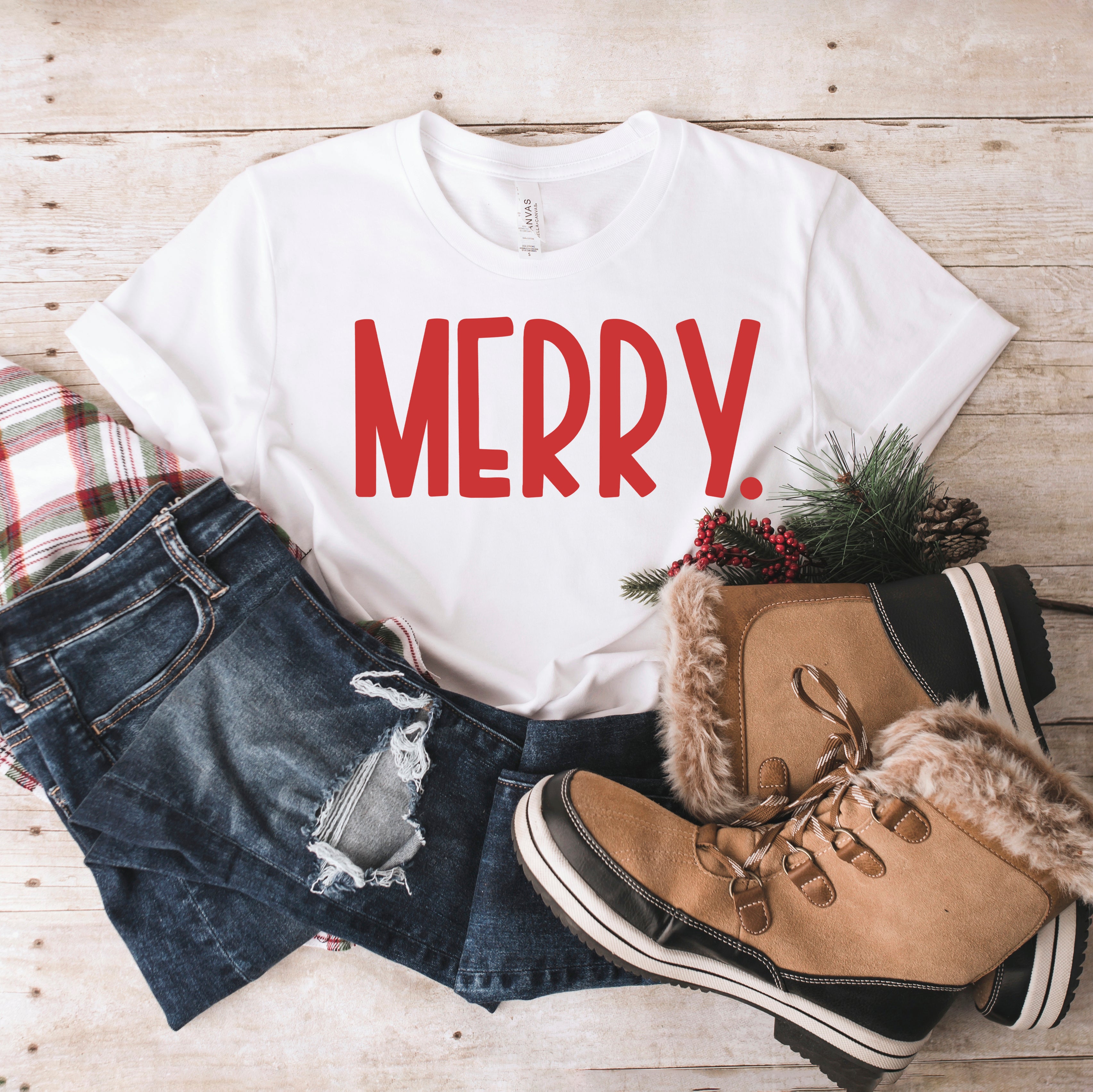 Merry Bold Word  | Short Sleeve Crew Neck