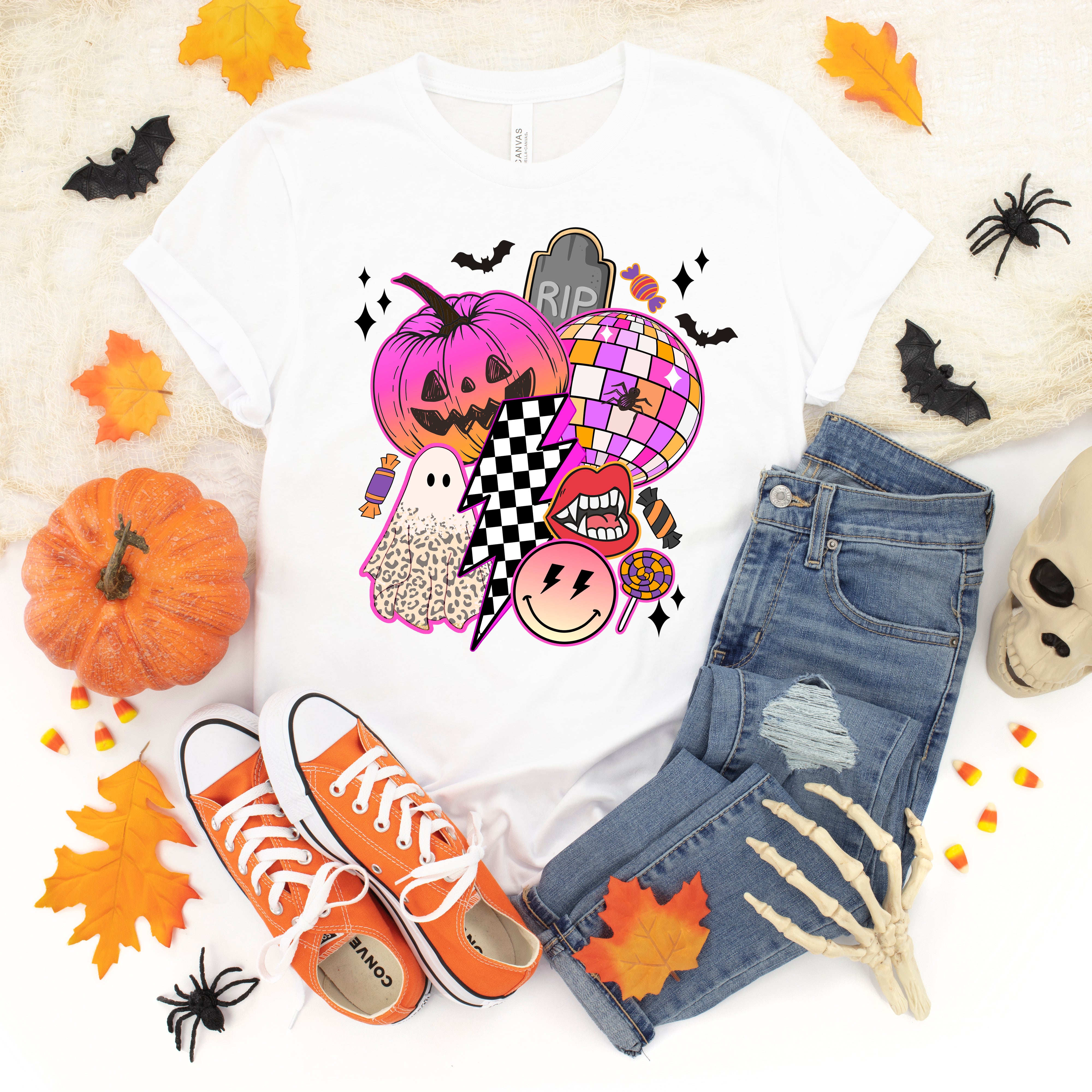 Pumpkin Ghost Collage | Short Sleeve Crew Neck