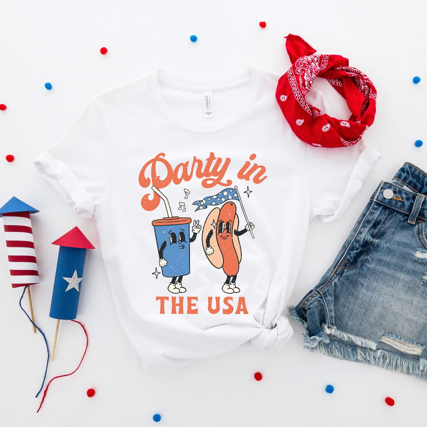 Clearance Party In The USA Hot Dog | Short Sleeve Graphic Tee