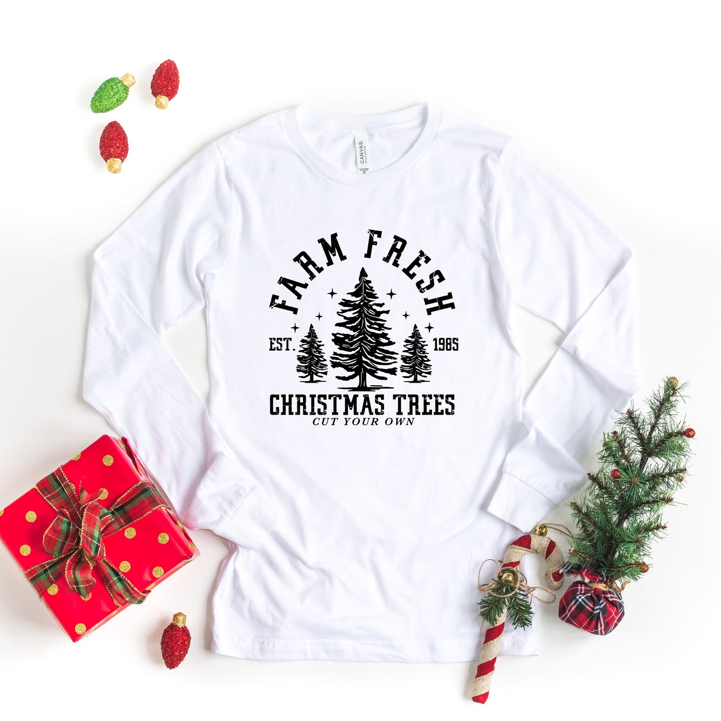 Farm Fresh Christmas Trees Stars | Long Sleeve Crew Neck