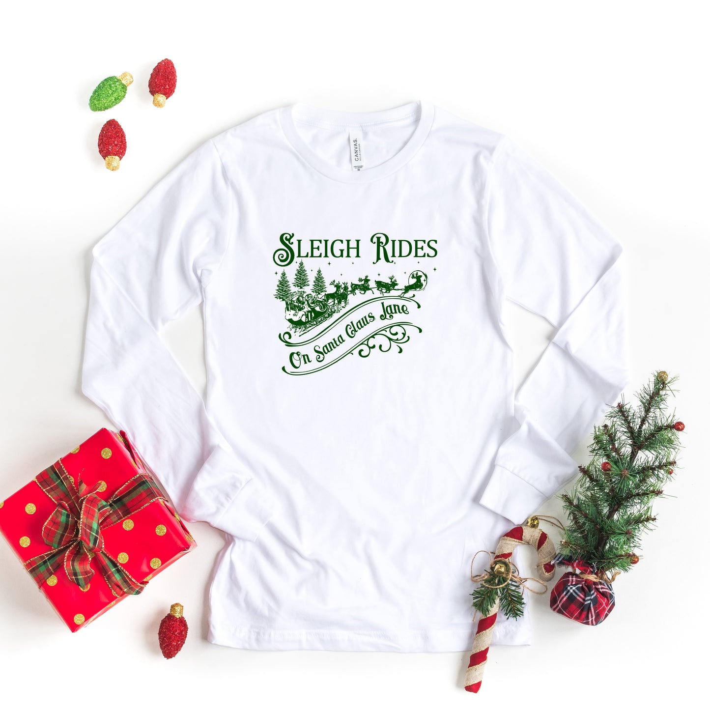 Sleigh Rides Santa Clause Lane | Long Sleeve Crew Neck