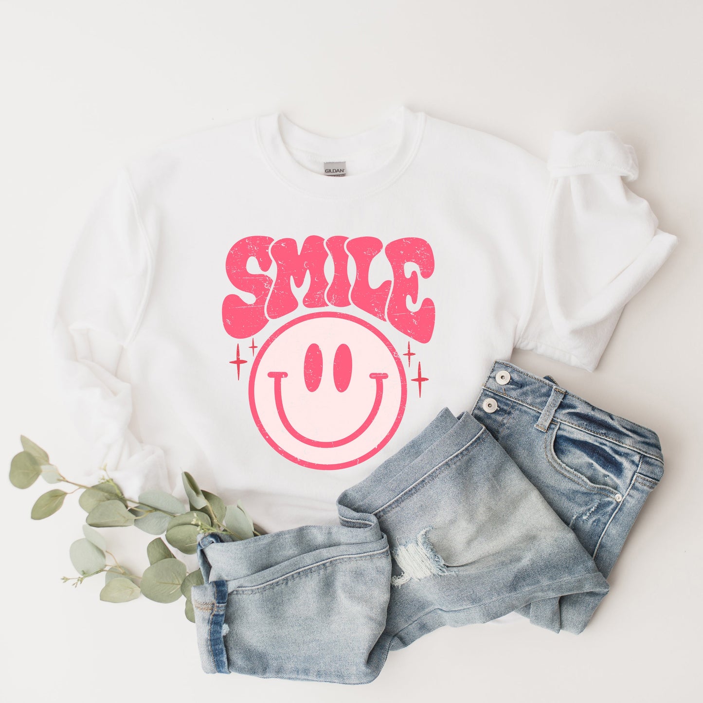Clearance Pink Distressed Smiley | Sweatshirt