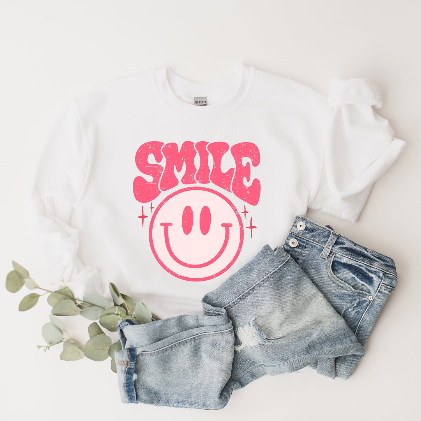 Pink Distressed Smiley | Sweatshirt