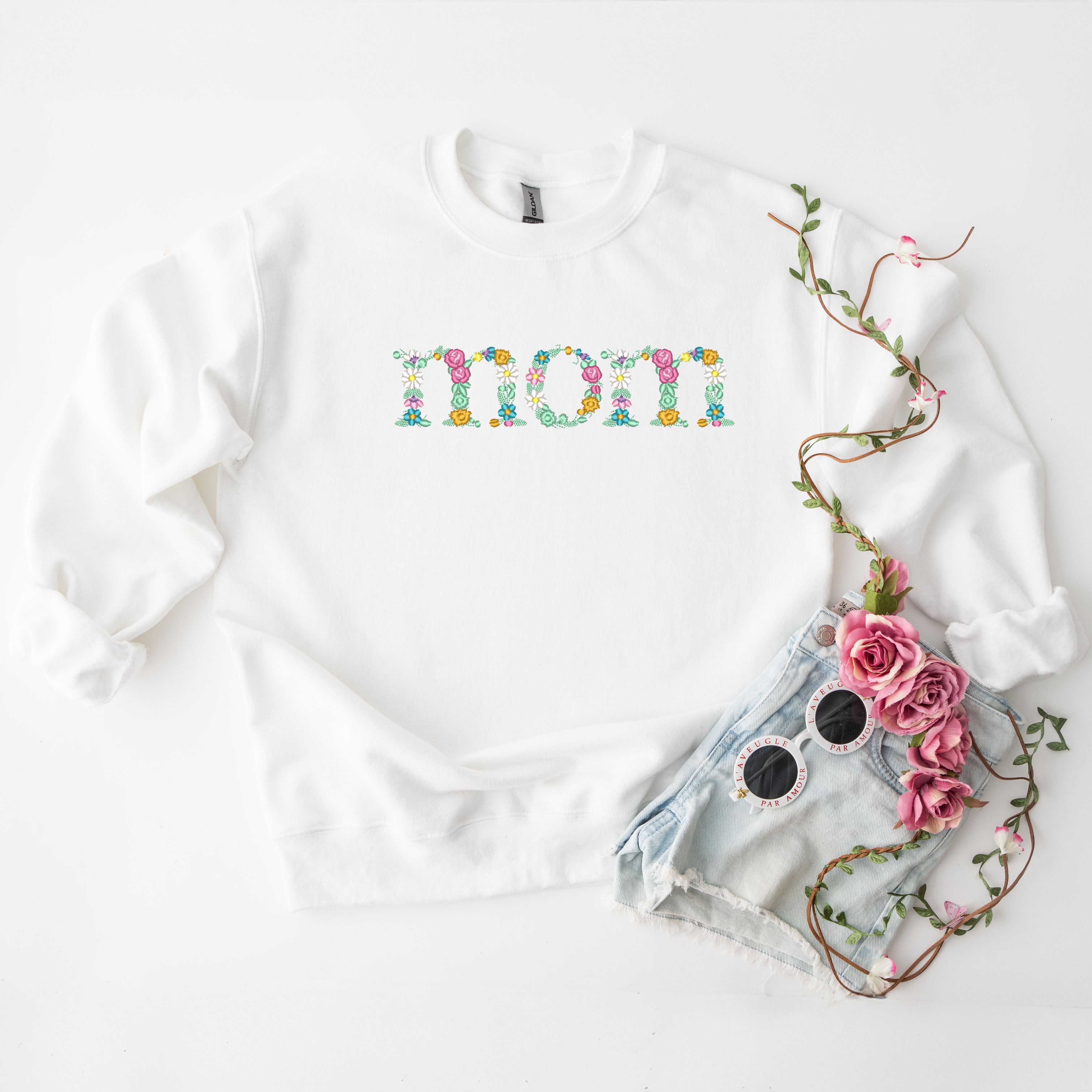 Embroidered Mom Floral | Sweatshirt