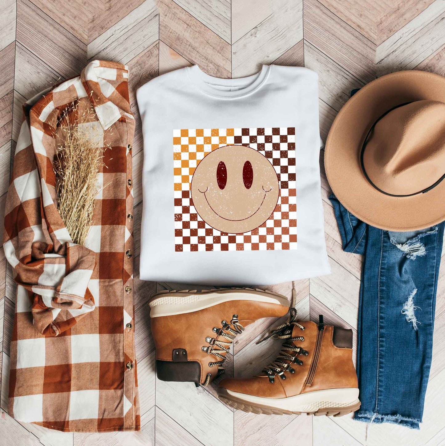 Fall Checkered Smiley | Sweatshirt