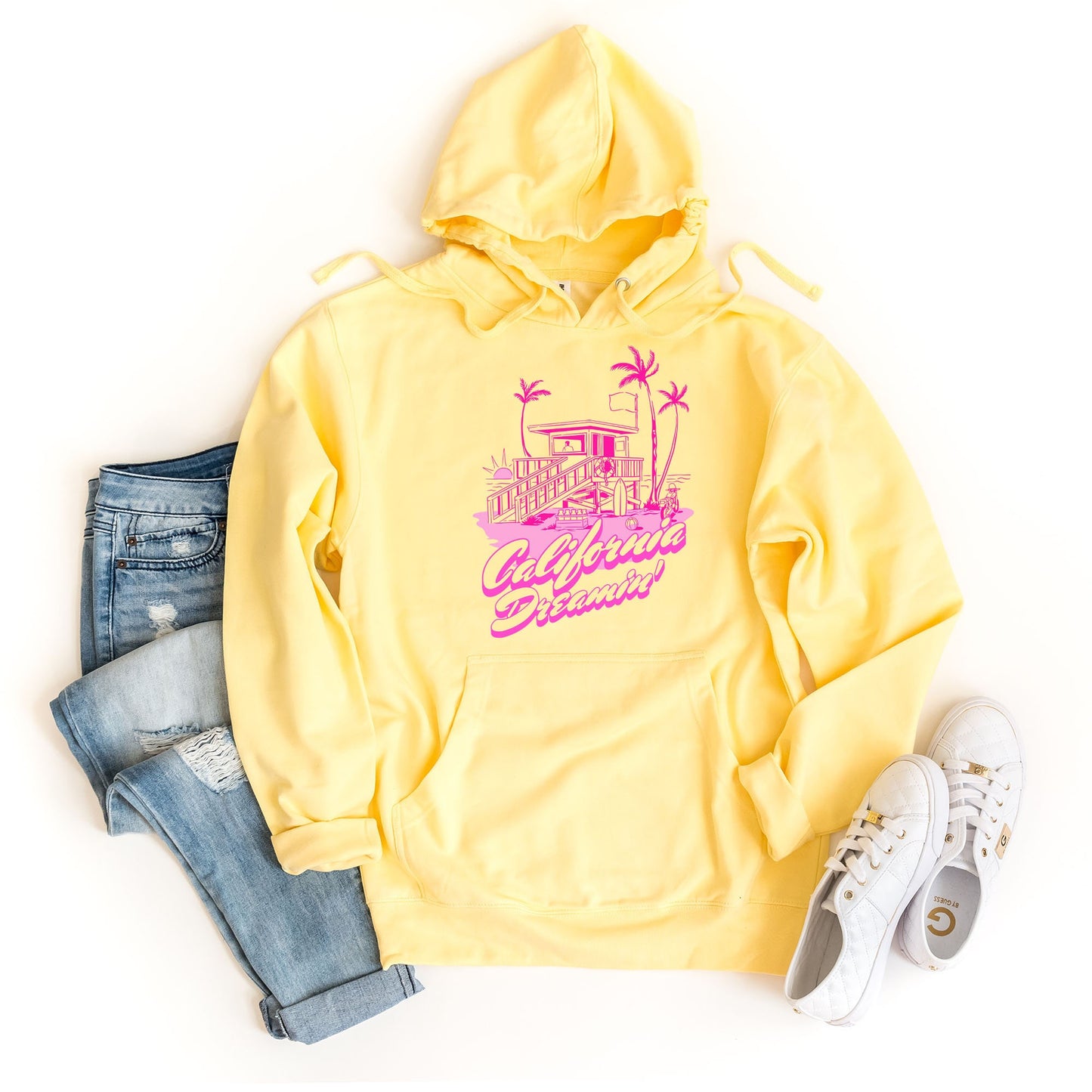 a yellow hoodie with the words california written on it