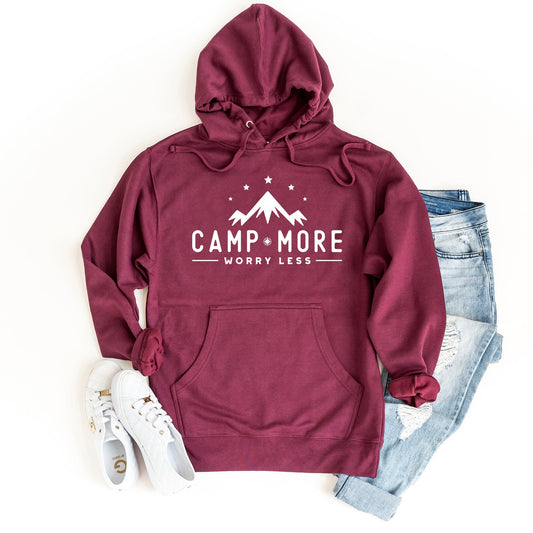 a maroon sweatshirt with the camp more logo on it