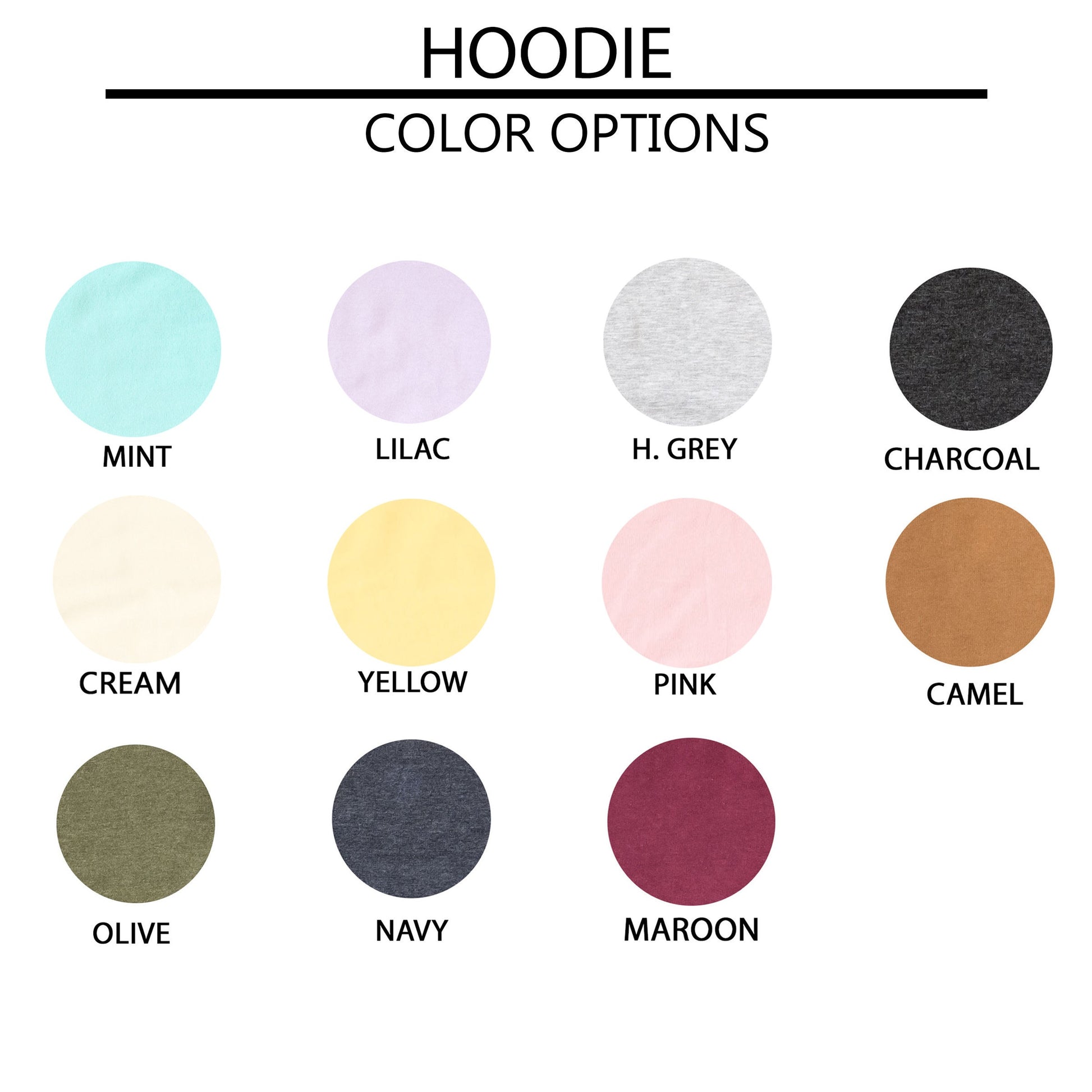 a color chart for the hoodie color options