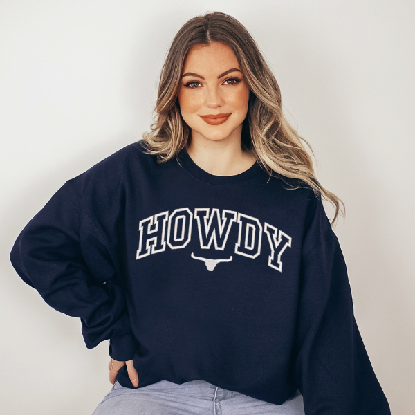 Embroidered Howdy Bull Varsity - Women's Graphic Sweatshirt