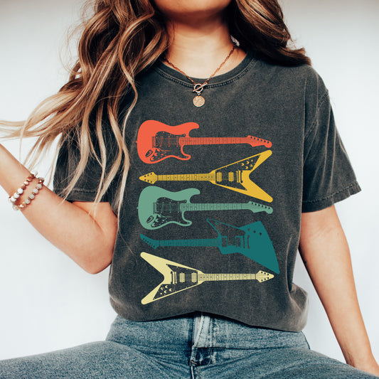 Colorful Electric Guitar Stacked | Garment Dyed Short Sleeve Tee