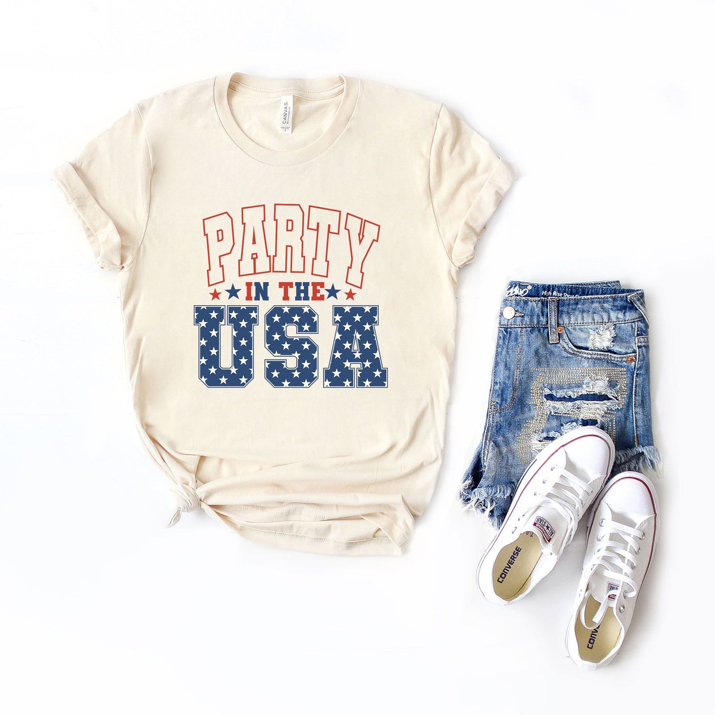 Retro Party In The USA Stars | Short Sleeve Crew Neck