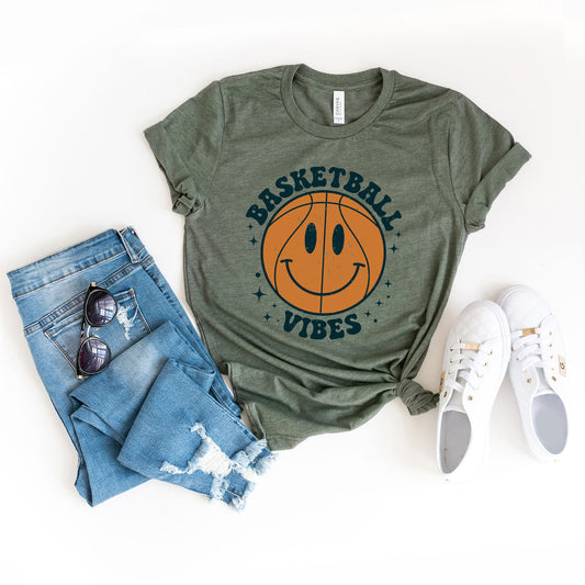 Vintage Basketball Vibes Smiley Face | Short Sleeve Graphic Tee