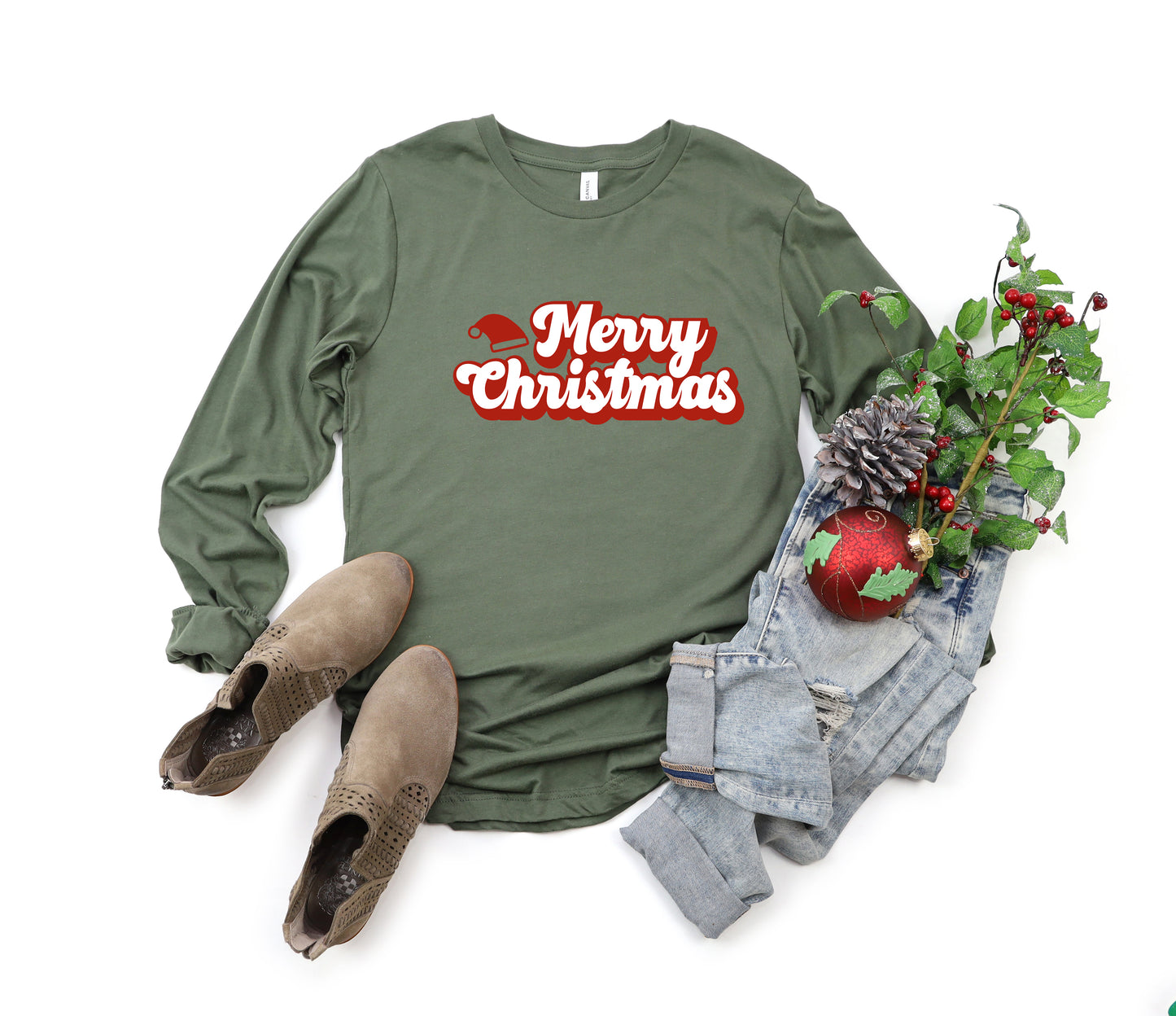 Merry Christmas Hat | Long Sleeve Graphic Tee