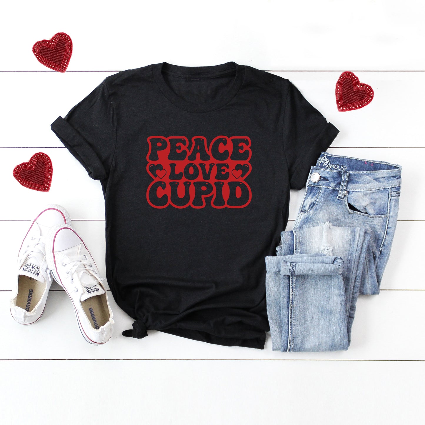 Peace Love Cupid Balloon Letters | Short Sleeve Graphic Tee