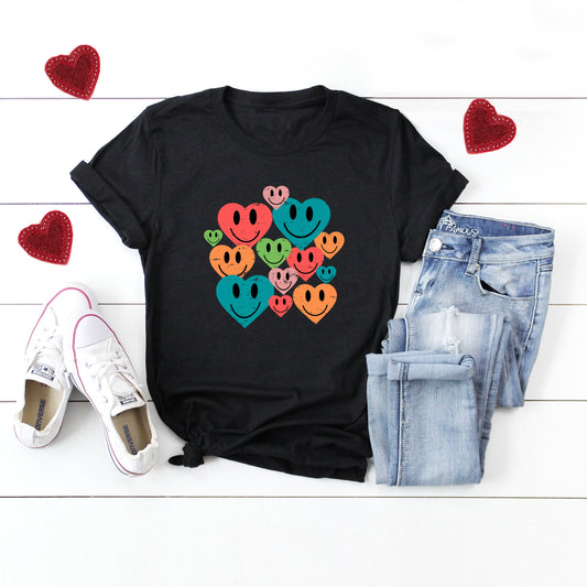 Distressed Smiley Hearts | Short Sleeve Graphic Tee