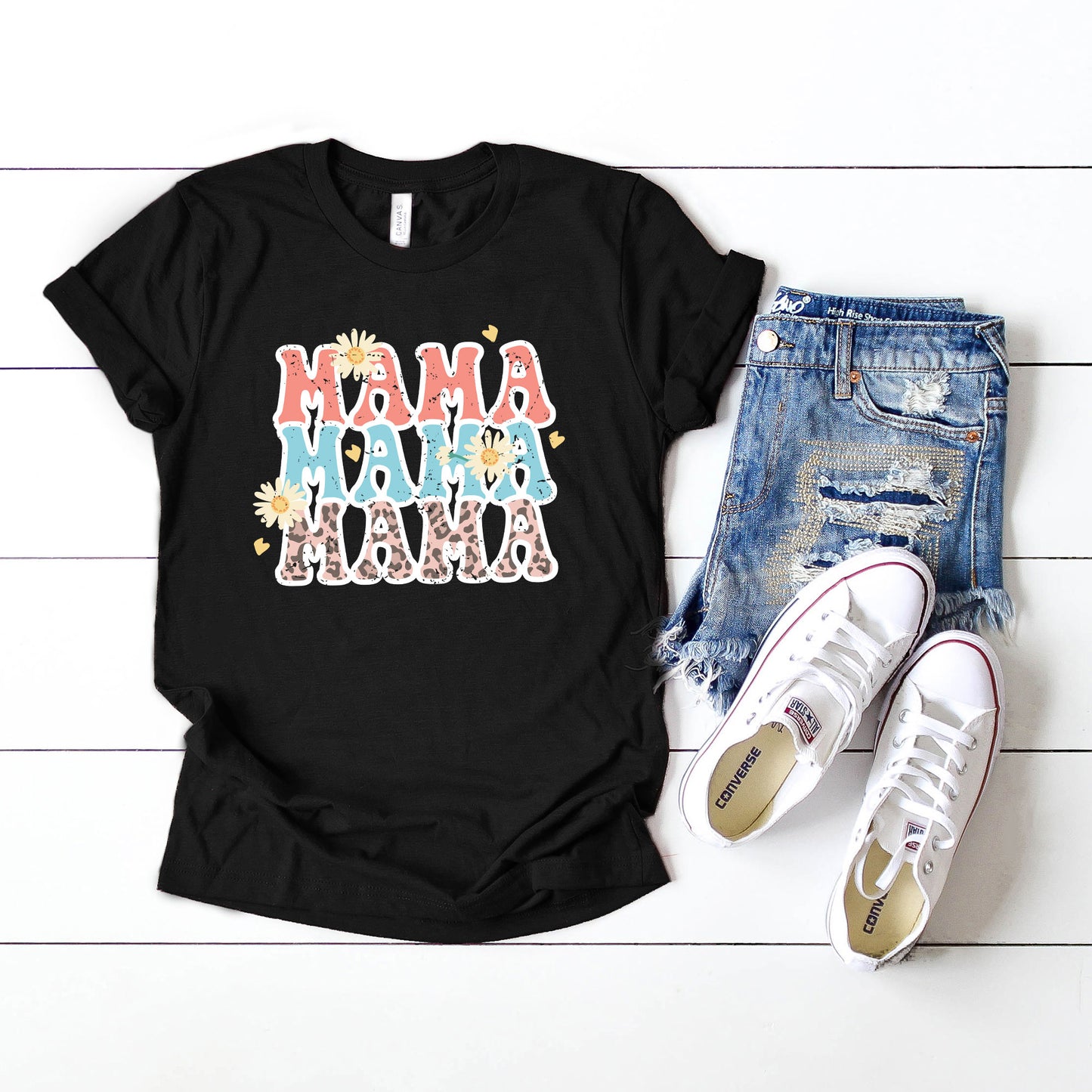Mama Stacked Floral Colorful | Short Sleeve Graphic Tee