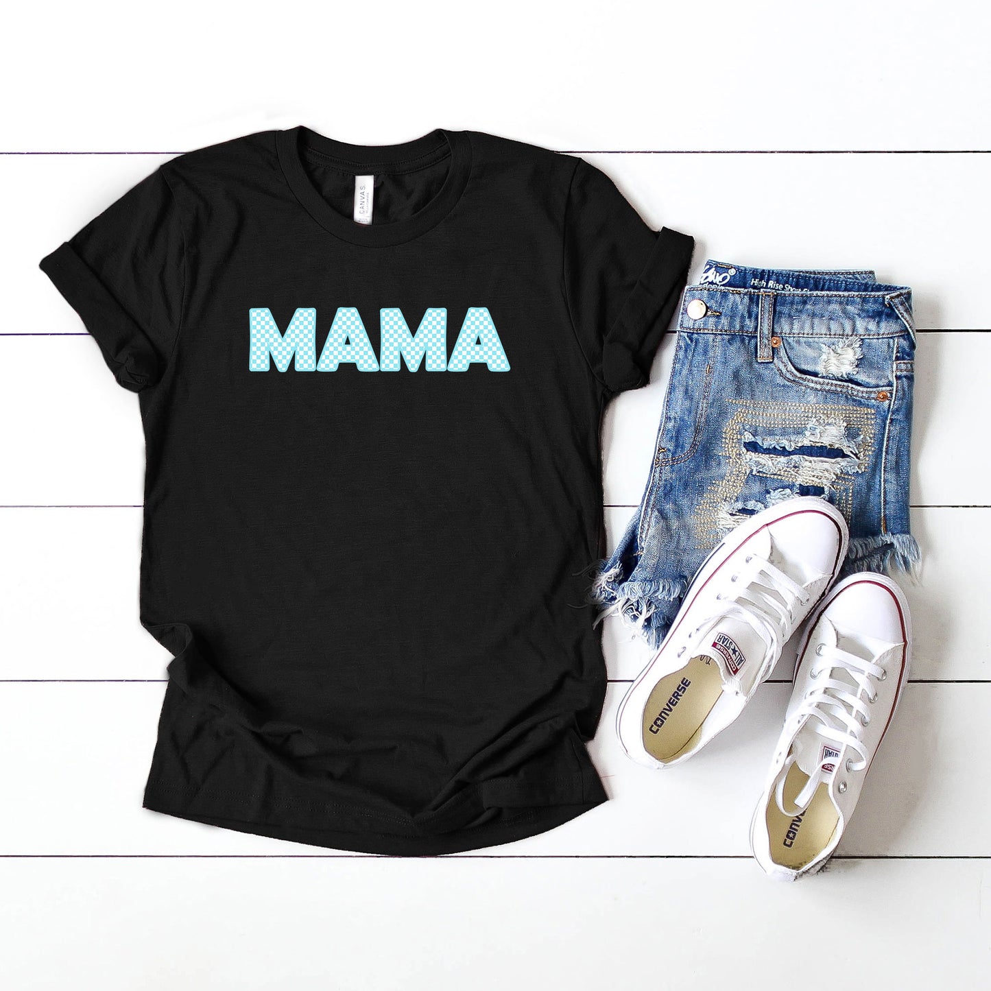Blue Checkered Mama | Short Sleeve Graphic Tee