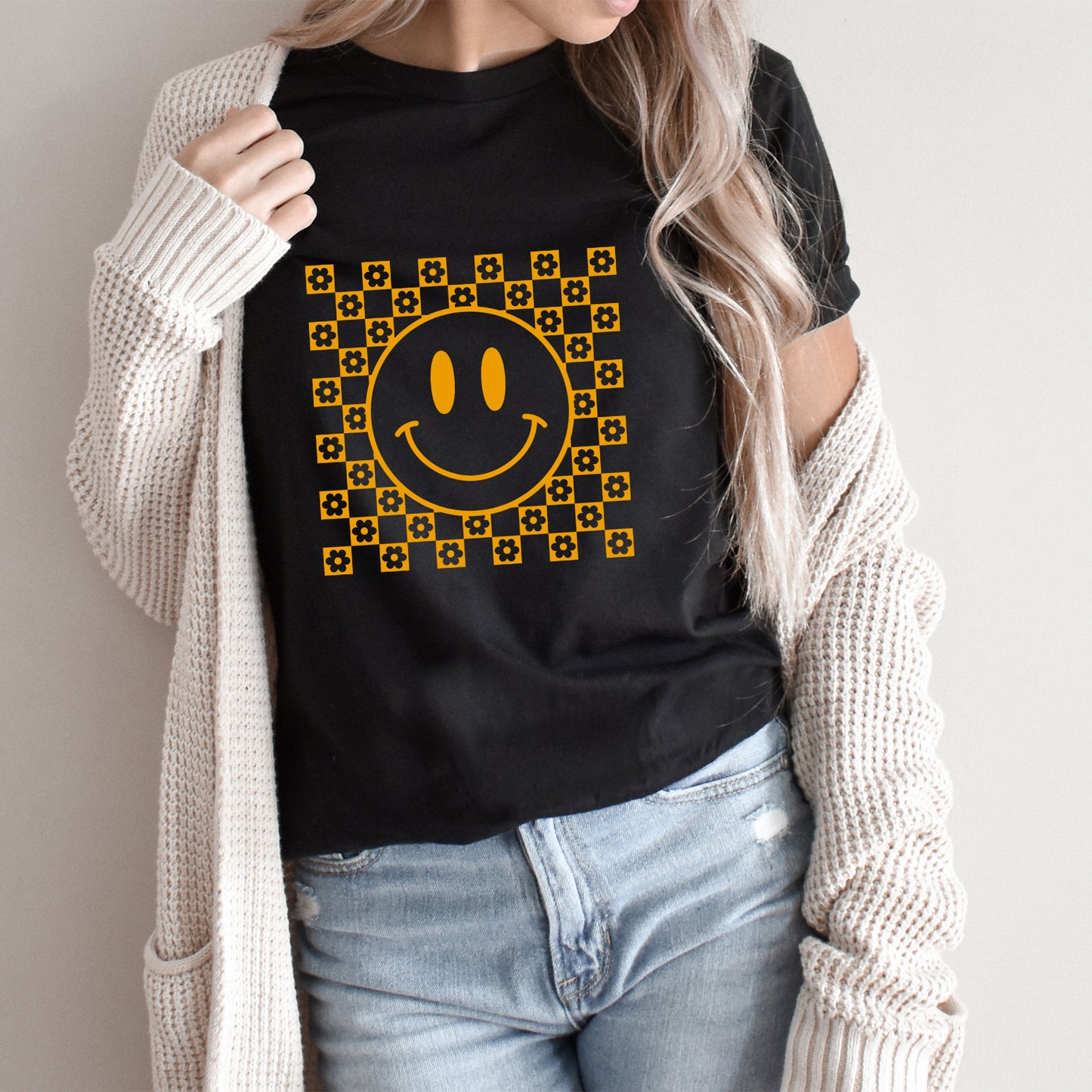 Mustard Smiley Flowers | Short Sleeve Graphic Tee