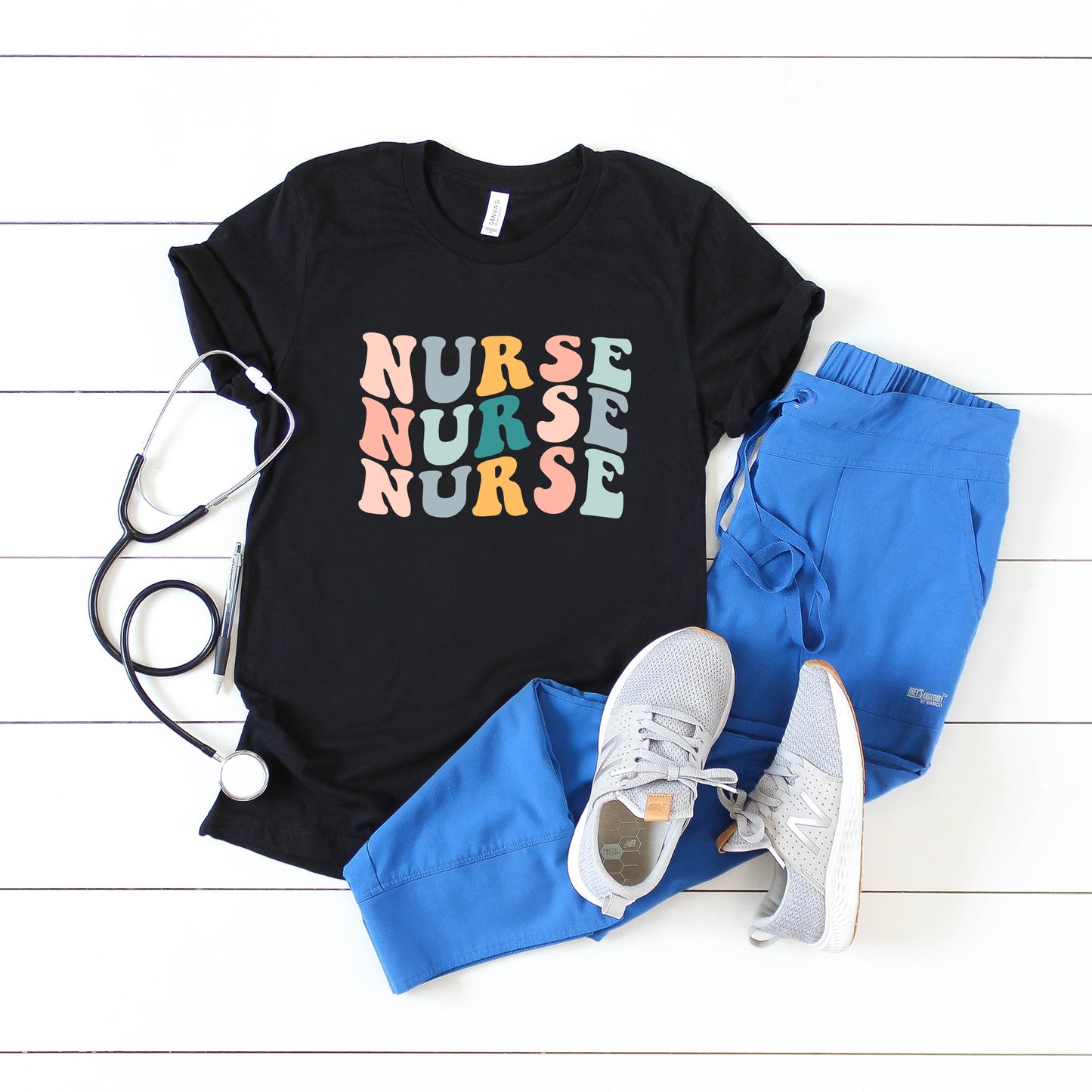 Nurse Stacked Wavy Colorful | Short Sleeve Graphic Tee