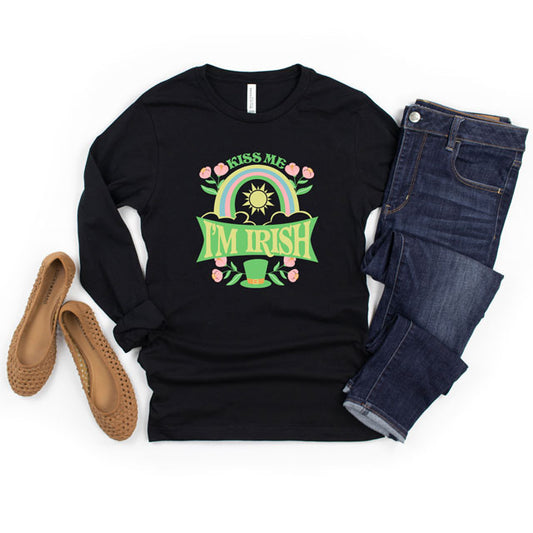 Kiss Me I'm Irish Rainbow | Long Sleeve Graphic Tee