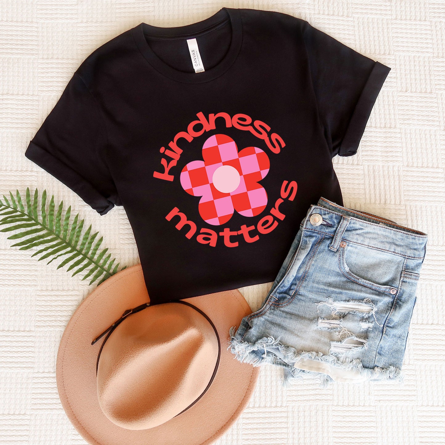 Kindness Matters Checkered Flower | Short Sleeve Graphic Tee