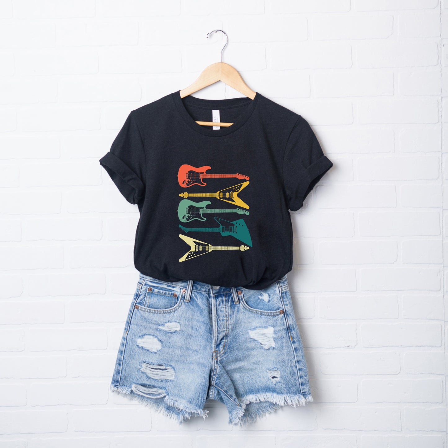 Colorful Electric Guitar Stacked | Short Sleeve Graphic Tee