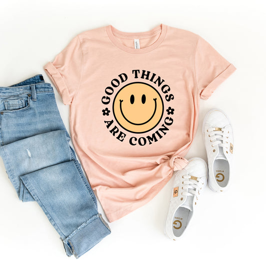 Good Things Are Coming Smiley Face | Short Sleeve Graphic Tee