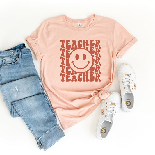 Teacher Smiley Face Wavy | Short Sleeve Graphic Tee