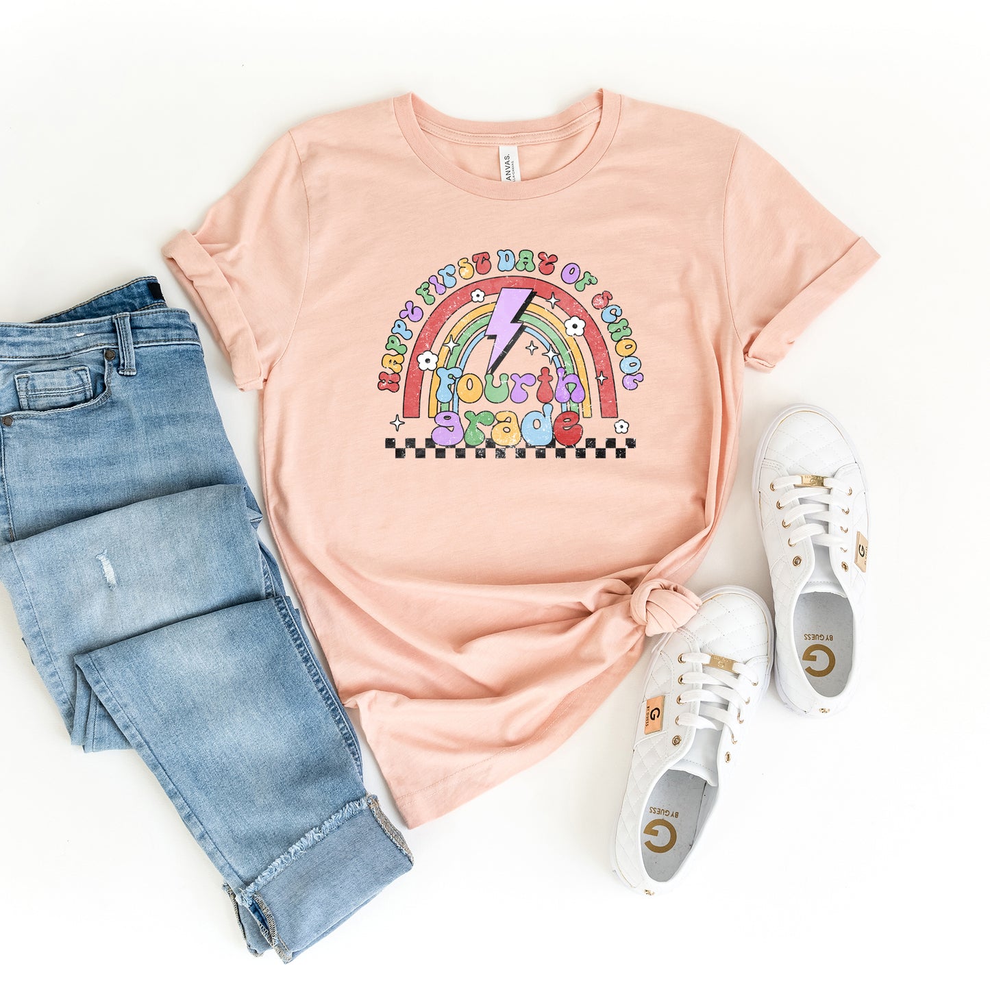 First Day Fourth Grade Rainbow | Short Sleeve Graphic Tee