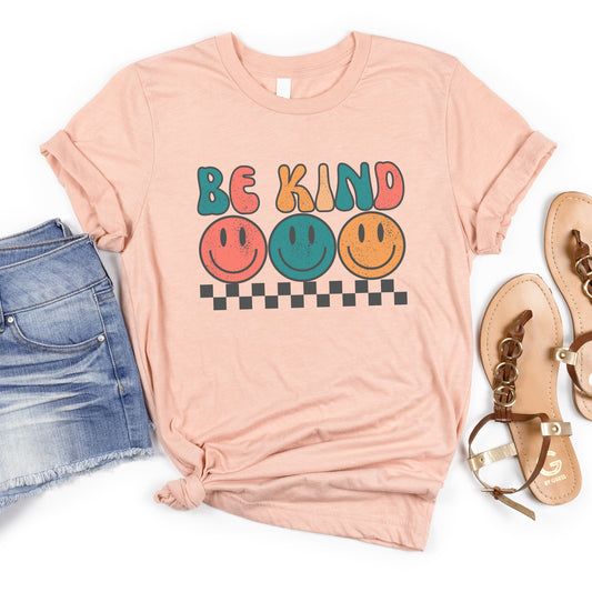 Checkered Be Kind Smiley Face | Short Sleeve Graphic Tee